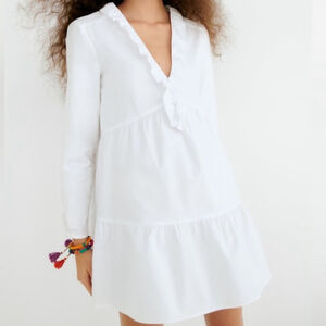 NWOT ZARA White Cotton Ruffle Oxford Mini Dress size Medium